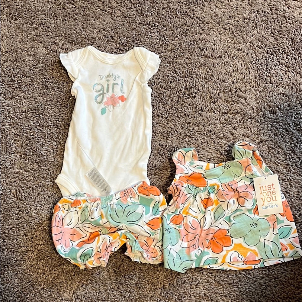 Carter's Three Piece Floral Baby Outfit Set - White and Orange